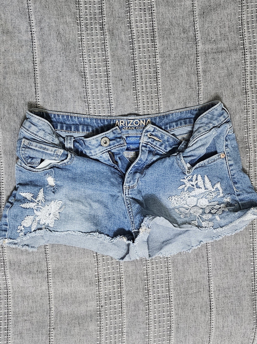 Arizona Light Blue Denim Embroidered Shorts